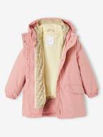 Parka 3 em 1 com capuz e corta-vento às flores amovível, para menina caqui+rosa 