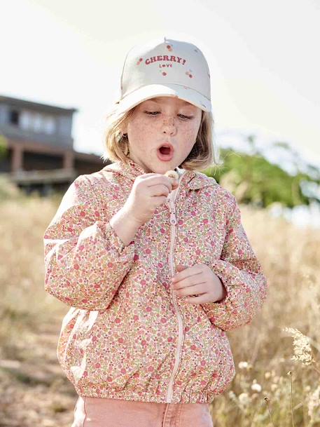 Parka 3 em 1 com capuz e corta-vento às flores amovível, para menina caqui+rosa 