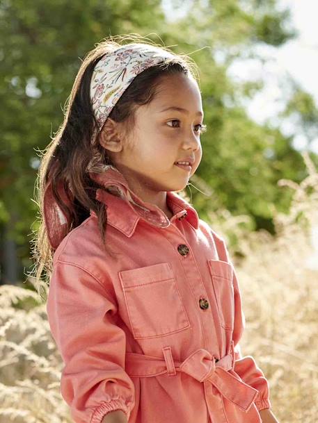 Vestido estilo camisa, com folhos, para menina coral 