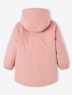 Parka 3 em 1 com capuz e corta-vento às flores amovível, para menina caqui+rosa 