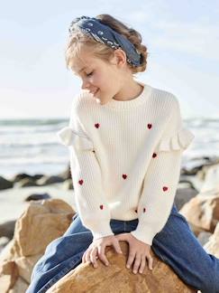 Menina 2-14 anos-Camisolas, casacos de malha, sweats-Camisolas malha-Camisola com folhos nas mangas, para menina