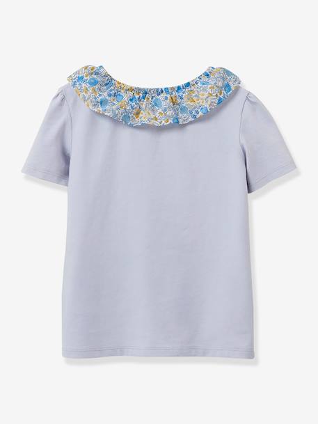 T-shirt da CYRILLUS, gola em tecido Liberty, algodão biológico, para menina azul-acinzentado 