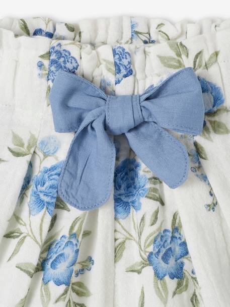 Calções com acabamentos ondulados, em gaze de algodão, para menina azul estampado+rosa-nude 