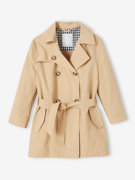 Trench com capuz amovível, para menina bege+marinho 