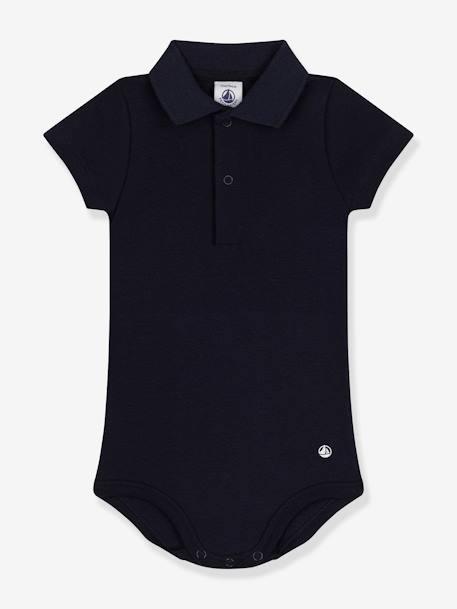 Body de mangas curtas e abertura polo, da PETIT BATEAU marinho 