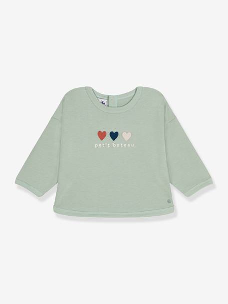 Sweat corações, para criança, da PETIT BATEAU verde amêndoa 