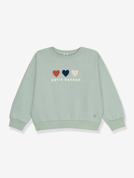 Sweat com corações, para criança, da PETIT BATEAU verde amêndoa 