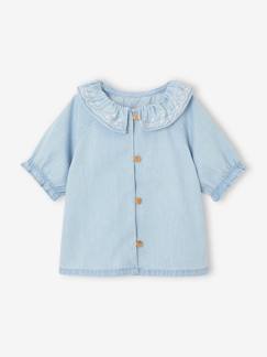 Bebé 0-36 meses-Blusa em ganga leve, gola bordada, para bebé