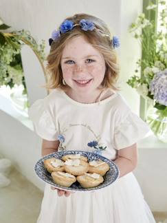 Menina 2-14 anos-T-shirt com coroa de flores em relevo e purpurinas, para menina