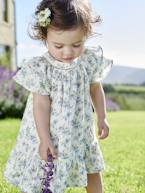 Vestido florido de cerimónia, em gaze de algodão, para bebé cru 