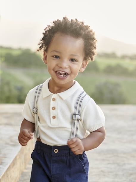 Polo em tricot, para bebé cru 