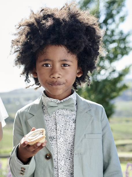 Camisa às flores e laço papillon, para menino azul estampado+verde estampado 