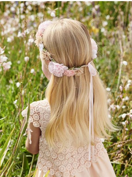 Coroa de flores, rosas, para menina ROSA CLARO LISO 