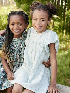 Menina 2-14 anos-Vestido estampado às flores, em gaze de algodão, para menina