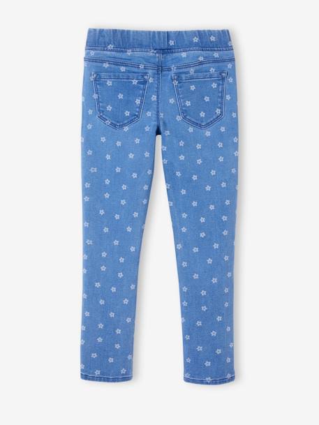 Treggings bordadas em moletão efeito ganga, para menina AZUL MEDIO LISO COM MOTIVO+double stone+ganga cinzenta 