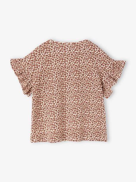 T-shirt em canelado, estampada às flores, para menina bege+branco estampado 