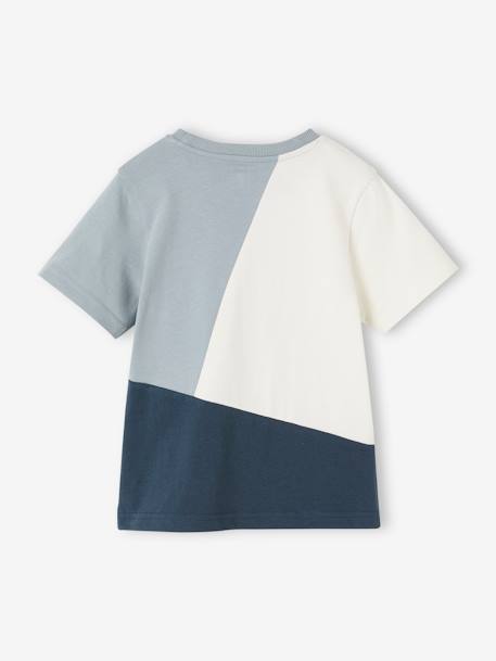 T-shirt de desporto colorblock, mangas curtas, para menino cinza mesclado+verde-água 