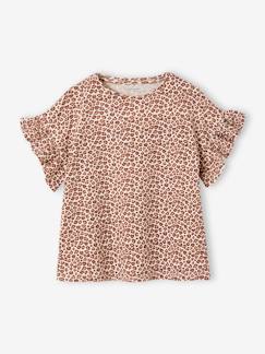 Menina 2-14 anos-T-shirts-T-shirt em canelado, estampada às flores, para menina