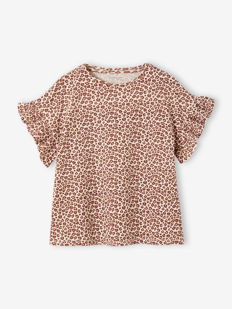 T-shirt em canelado, estampada às flores, para menina bege+branco estampado 