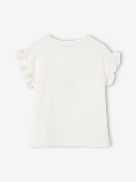 T-shirt bordada, mangas curtas com folho, para menina cru 