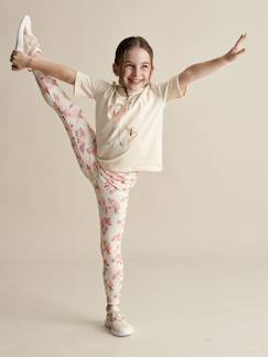 Menina 2-14 anos-Leggings de desporto, em matéria técnica, estampado com flores exóticas, para menina