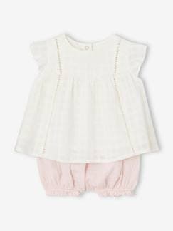 Bebé 0-36 meses-Conjunto vestido bordado e calções bloomer, para recém-nascido