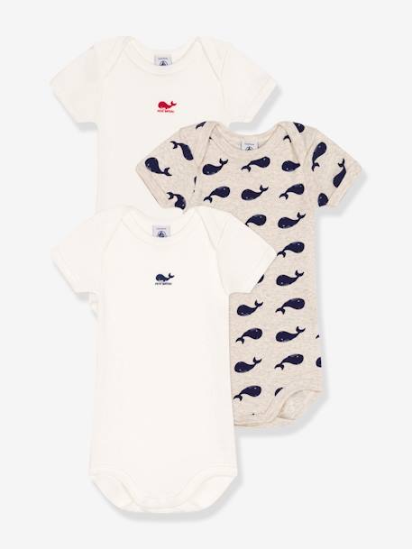 Lote de 3 bodies de mangas curtas, estampado com baleias, da PETIT BATEAU branco 