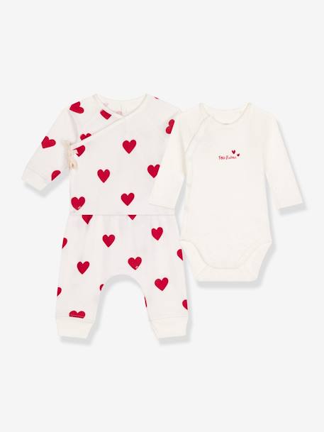 Conjunto de 3 peças, estampado aos corações, da PETIT BATEAU branco 