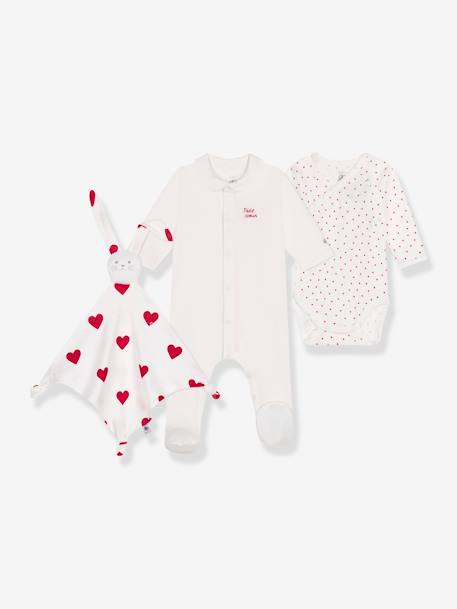 Pijama + body + boneco-doudou corações, da PETIT BATEAU branco 