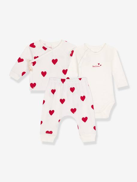 Conjunto de 3 peças, estampado aos corações, da PETIT BATEAU branco 