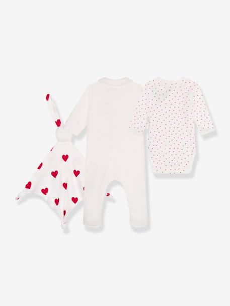 Pijama + body + boneco-doudou corações, da PETIT BATEAU branco 