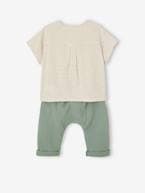 Conjunto t-shirt e calças, em gaze de algodão, para recém-nascido verde-acinzentado 