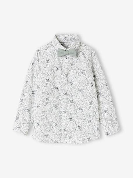 Camisa às flores e laço papillon, para menino azul estampado+verde estampado 