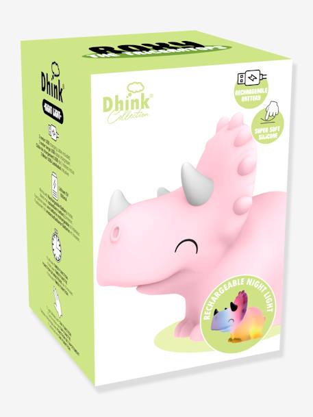 Luz de presença suave recarregável, Roxy o triceratops - DHINK KONTIKI rosa 