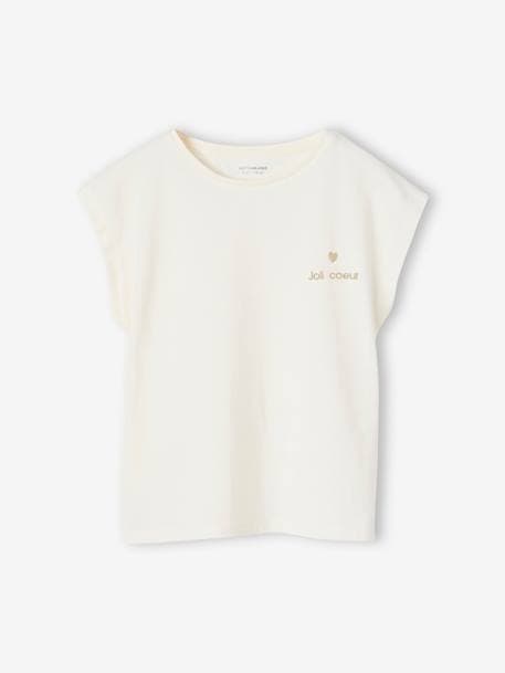 T-shirt lisa Basics, mangas curtas, para menina coral+cru+tangerina 