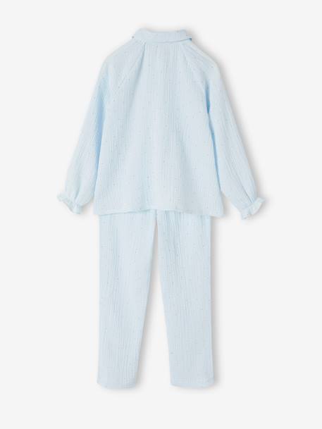 Pijama estampado com bolas cintilantes, para menina azul-céu 