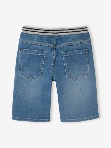 Bermudas fáceis de vestir, em moletão efeito ganga, para menino double stone+ganga cinzenta+stone 