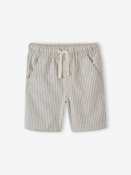 Bermudas algodão/linho, para menino riscas azuis+verde-água 