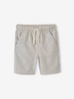 Bermudas algodão/linho, para menino riscas azuis+verde-água 