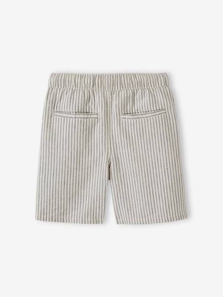 Bermudas algodão/linho, para menino riscas azuis+verde-água 