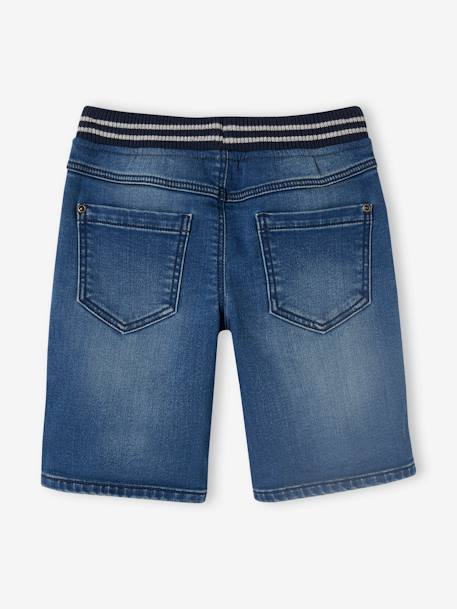 Bermudas fáceis de vestir, em moletão efeito ganga, para menino double stone+ganga cinzenta+stone 