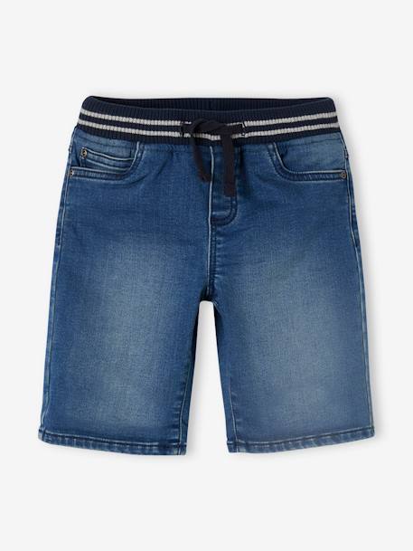 Bermudas fáceis de vestir, em moletão efeito ganga, para menino double stone+ganga cinzenta+stone 