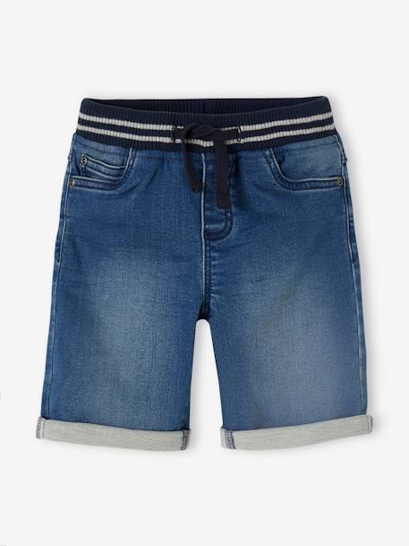 Bermudas fáceis de vestir, em moletão efeito ganga, para menino double stone+ganga cinzenta+stone 