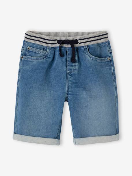 Bermudas fáceis de vestir, em moletão efeito ganga, para menino double stone+ganga cinzenta+stone 