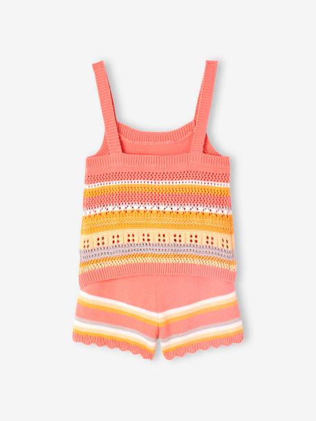 Conjunto de top + calções em malha fantasia, para menina pêssego 