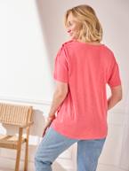 T-shirt com decote em V, em linho e viscose, para grávida cru+rosa 