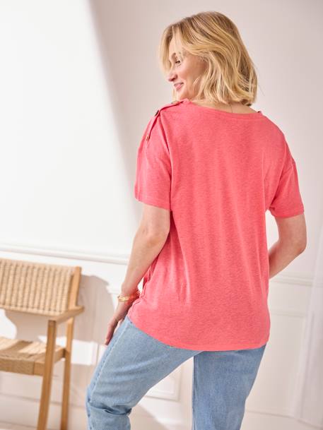 T-shirt com decote em V, em linho e viscose, para grávida cru+rosa 