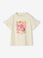 T-shirt com flores fantasia em crochet, mangas com folhos, para menina cru 