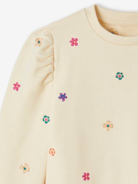 Sweat bordada às flores, para menina cru 