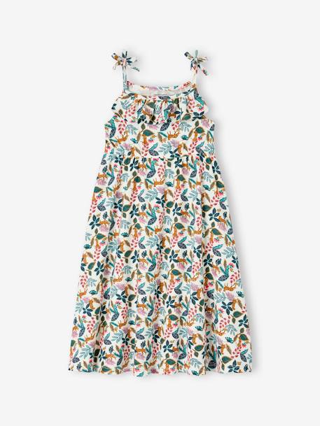 Vestido midi de alças para menina azul+azul-céu+branco estampado+cru+multicolor 